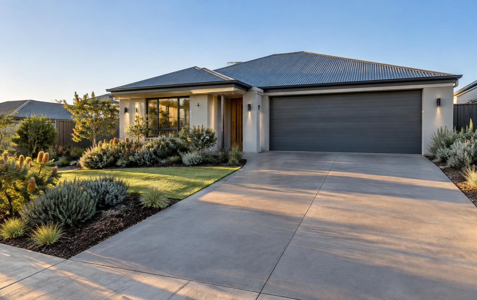 Smooth new concrete driveway at a Baldivis home